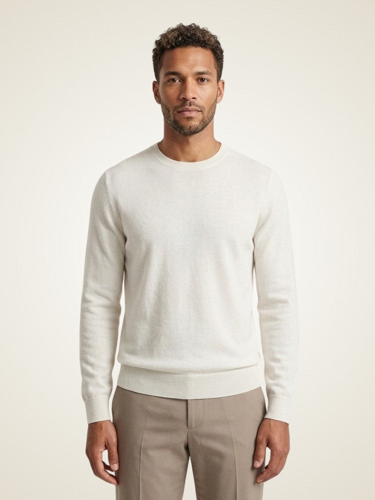 Ellis - Ivory Cashmere Crewneck Sweater | The Cashmere Studio