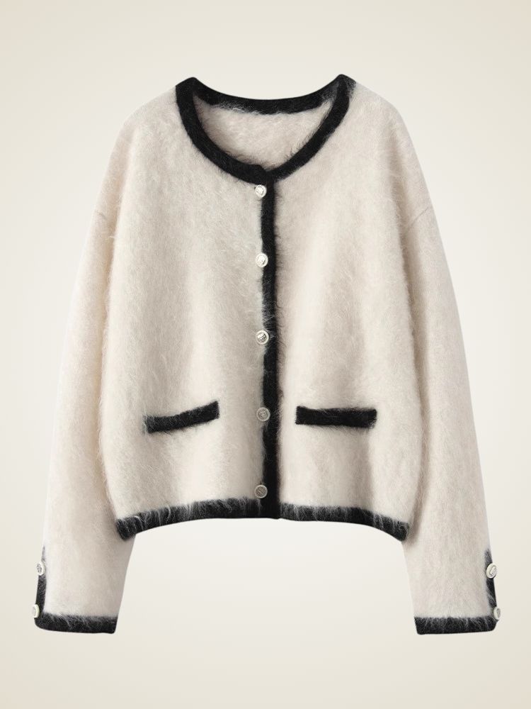 Prisca - Ivory Brushed Cashmere Cardigan | The Cashmere Studio