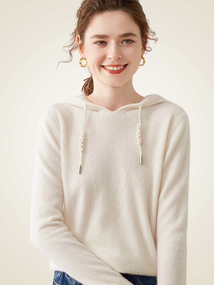 Arietta - Ivory Cashmere Lounge Hoodie | The Cashmere Studio