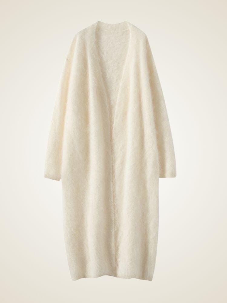 Zilia - Ivory Long Cashmere Cardigan | The Cashmere Studio