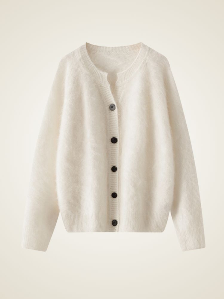 Galilee - Ivory Classic Brushed Cashmere Cardigan | The Cashmere Studio