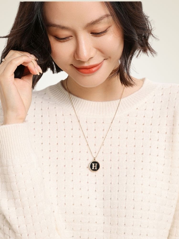 Dianis - Ivory Waffle-Textured Cashmere Sweater | The Cashmere Studio