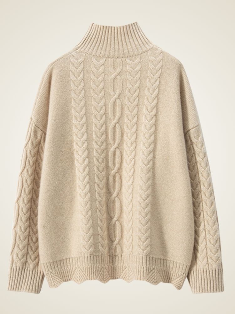 Odessa - Ivory Cable-Knit Cashmere Turtleneck | The Cashmere Studio