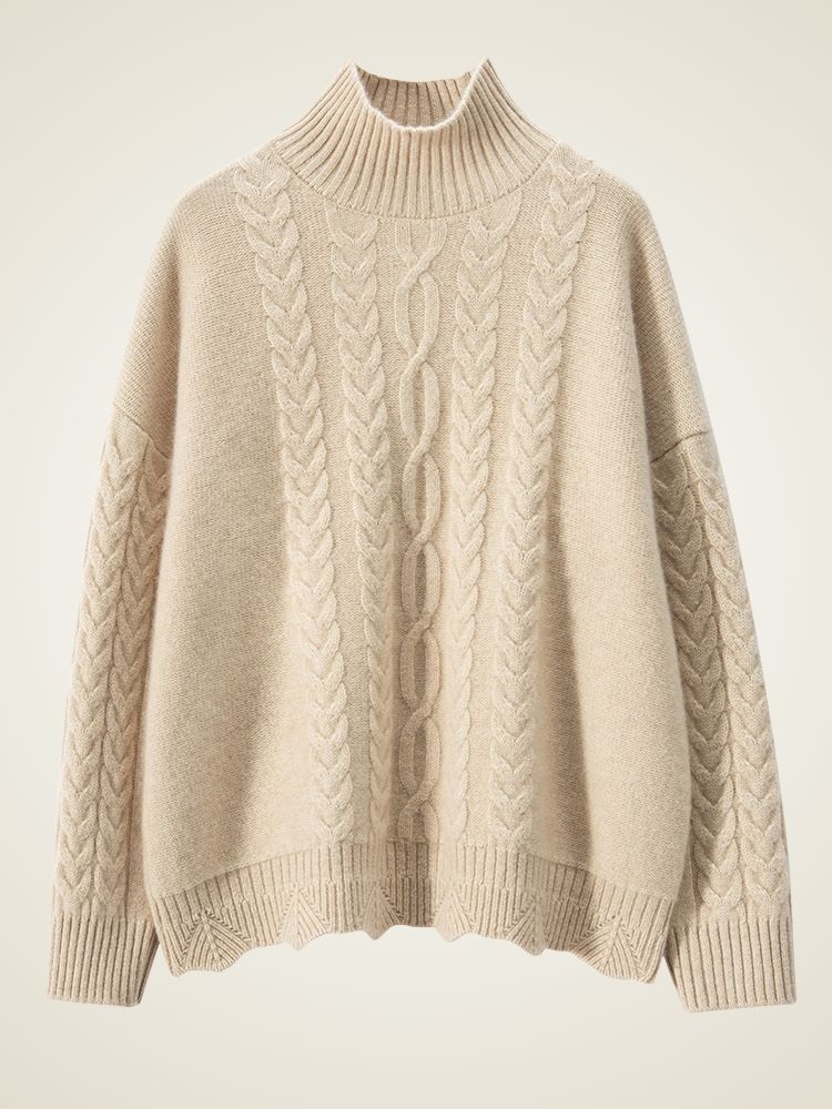 Odessa - Ivory Cable-Knit Cashmere Turtleneck | The Cashmere Studio