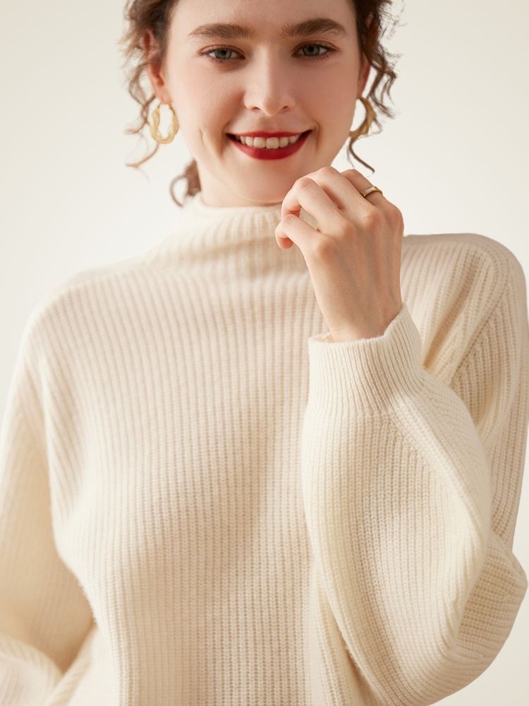 Olympia - Ivory Ribbed Cashmere Turtleneck Sweater | The Cashmere Studio