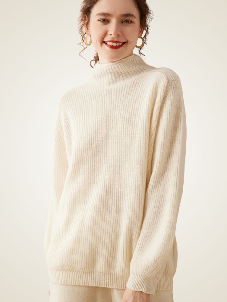 Olympia - Ivory Ribbed Cashmere Turtleneck Sweater | The Cashmere Studio