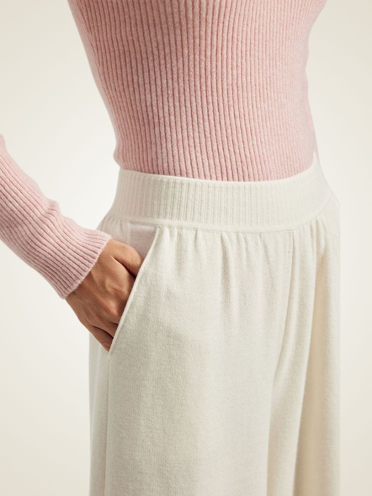Zaylie - Ivory Wide Leg Cashmere Pants | The Cashmere Studio