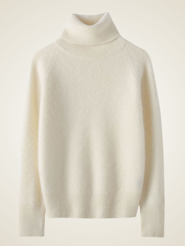 Perla - Ivory High Turtleneck Cashmere Sweater | The Cashmere Studio