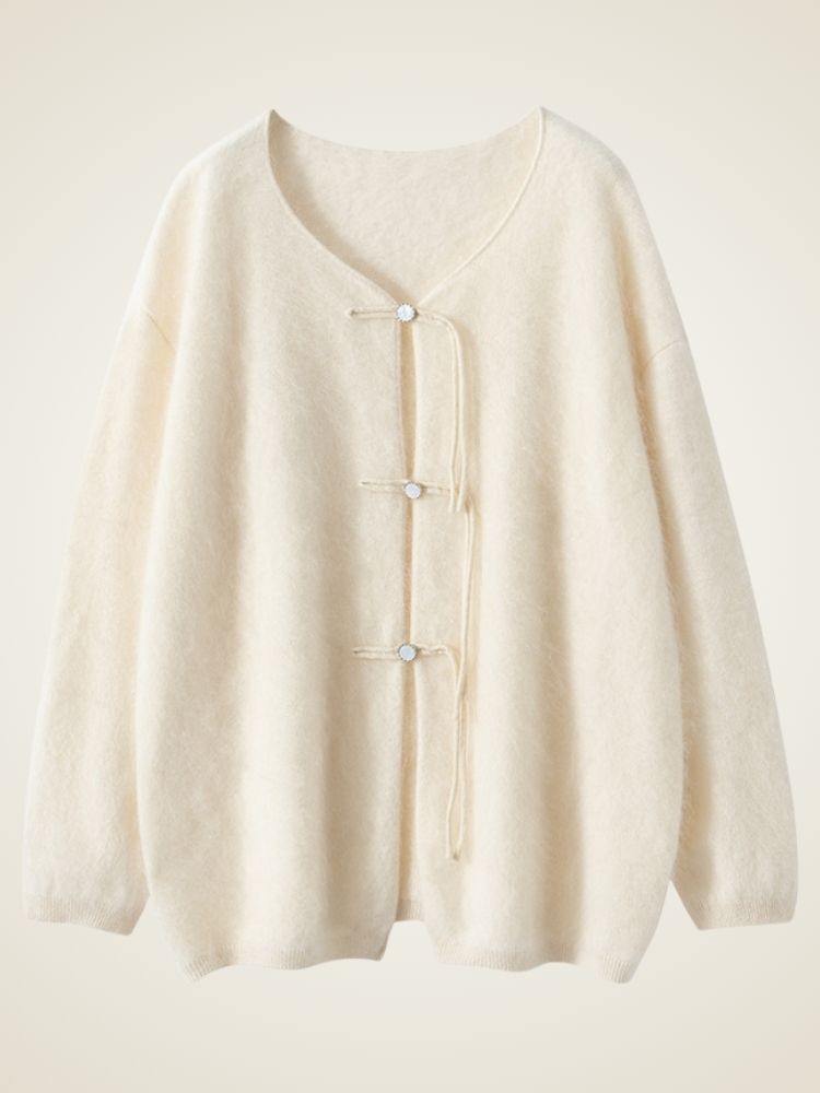 Severina - Ivory Tie-Front Fuzzy Knit Cardigan | The Cashmere Studio
