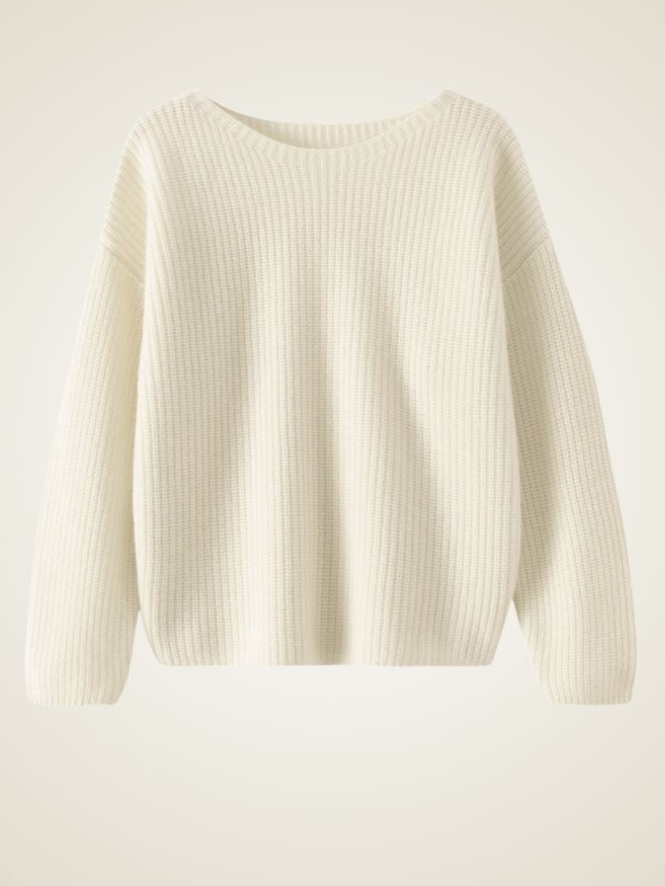 Elowith - Ivory Ribbed Cashmere Sweater | The Cashmere Studio