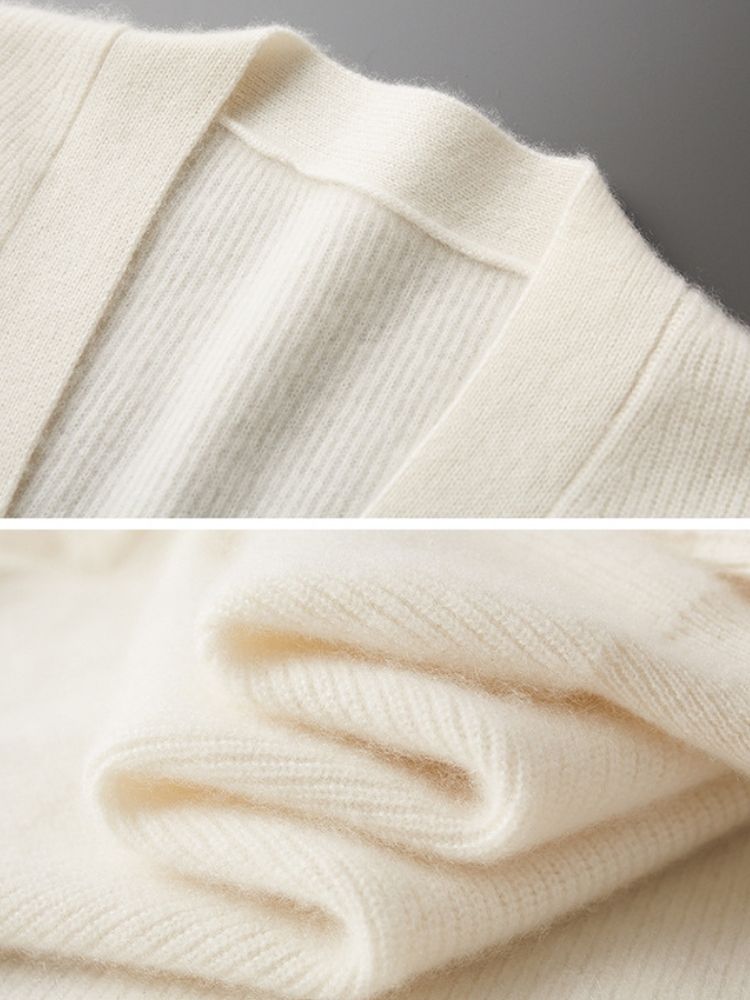 Rafe - Ivory Ribbed Cashmere Cardigan | The Cashmere Studio
