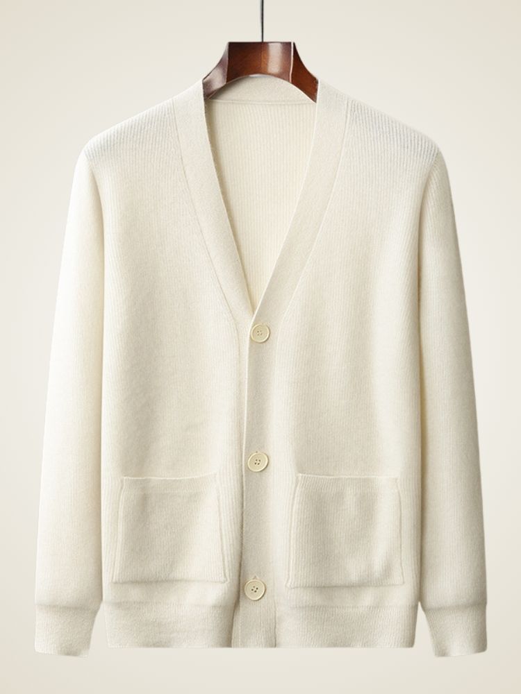 Rafe - Ivory Ribbed Cashmere Cardigan | The Cashmere Studio