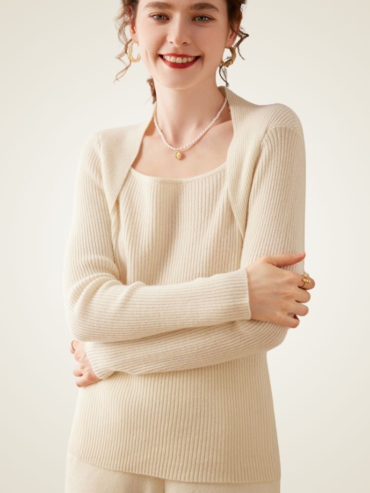 Norielle - Ivory Ribbed Cashmere Sweater | The Cashmere Studio