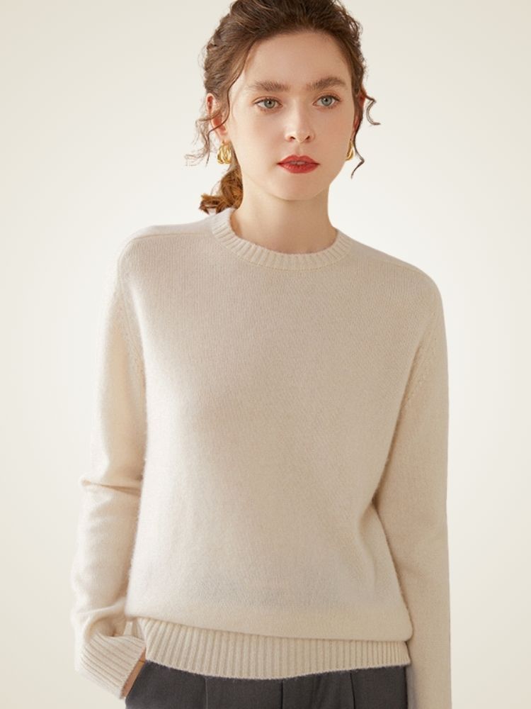 Valienne - Ivory Crewneck Cashmere Sweater | The Cashmere Studio