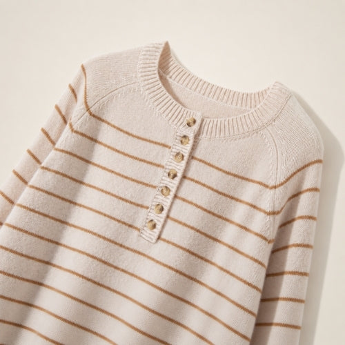 Jiliane - Camel Striped Cashmere Sweater | The Cashmere Studio