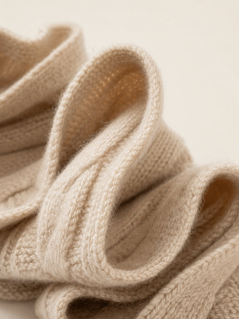 Jorelle - Beige Cable Knit Cashmere Scarf | The Cashmere Studio