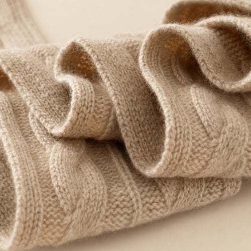 Jorelle - Beige Cable Knit Cashmere Scarf | The Cashmere Studio
