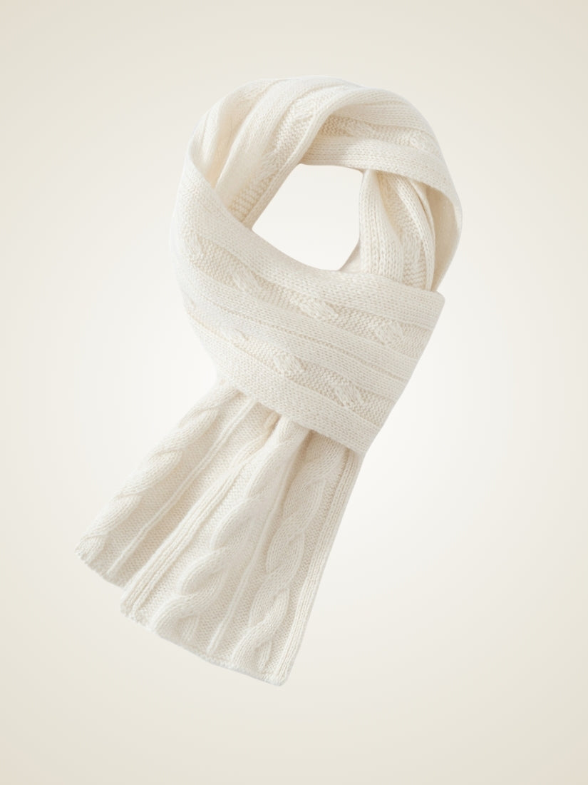Jorelle - Ivory Cable Knit Cashmere Scarf | The Cashmere Studio