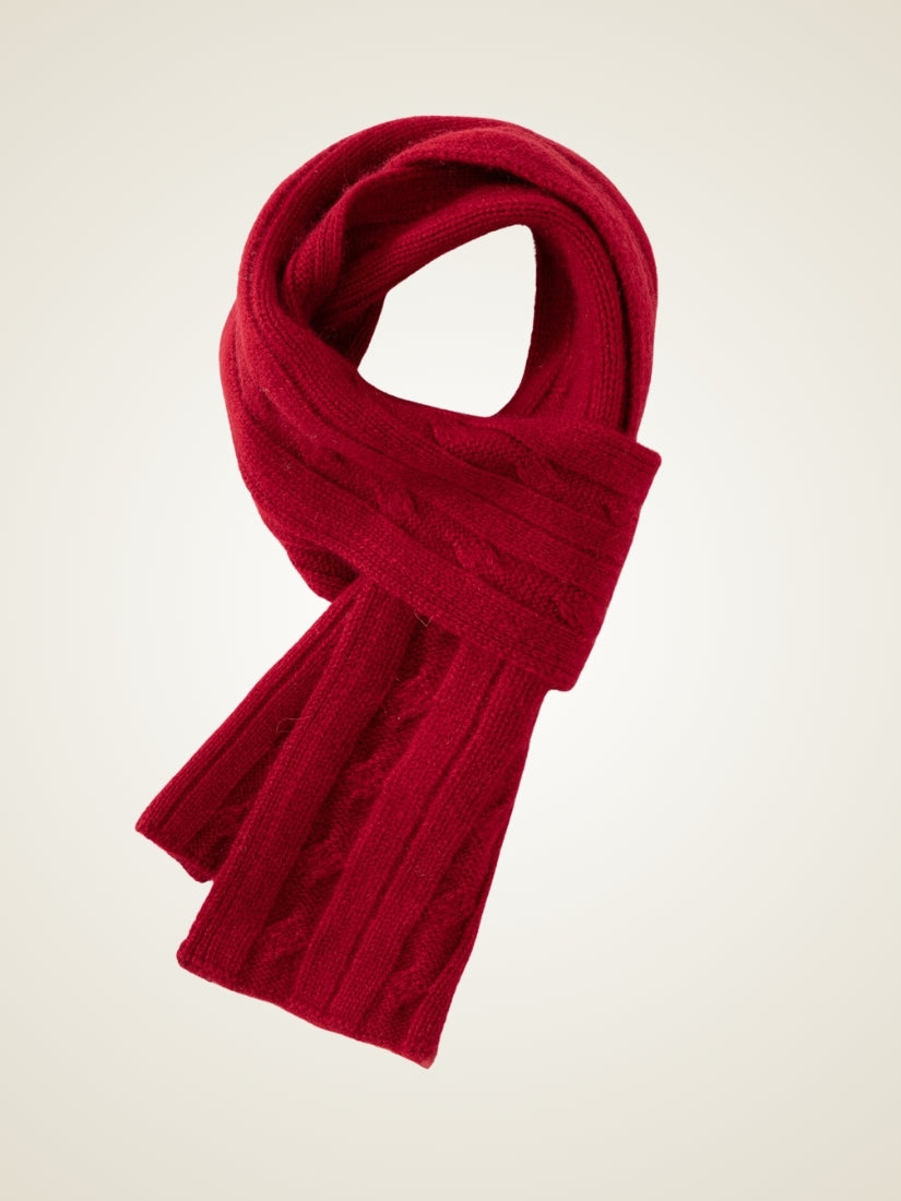 Jorelle - Red Cable Knit Cashmere Scarf | The Cashmere Studio