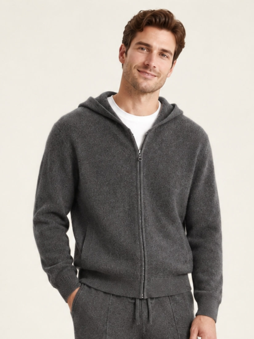 Jovian — Dark Gray Hooded Zip-Up Cashmere Cardigan | The Cashmere Studio