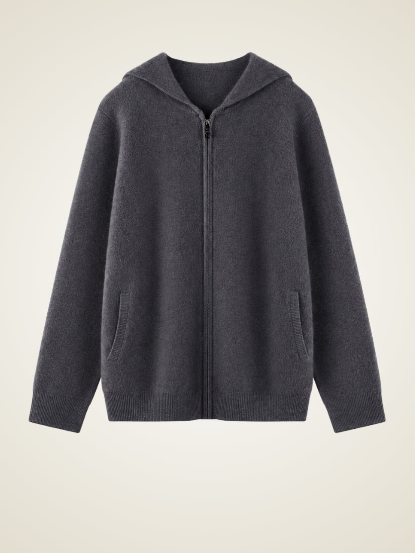 Jovian — Dark Gray Hooded Zip-Up Cashmere Cardigan | The Cashmere Studio