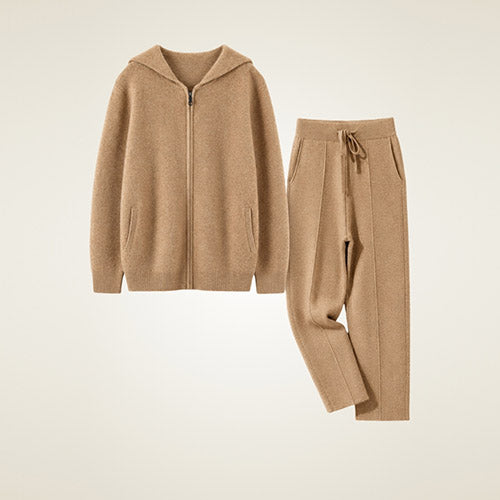 Jovian — Beige Hooded Zip-Up Cashmere Set | The Cashmere Studio