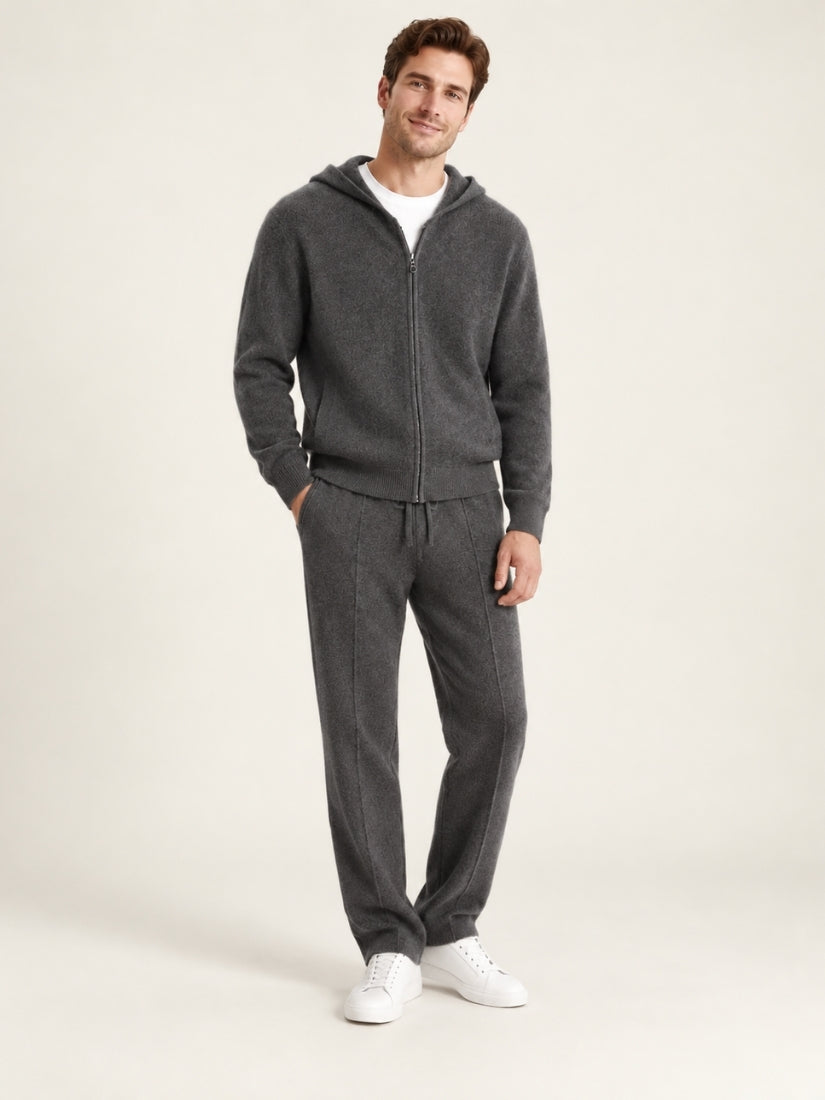 Jovian — Dark Gray Hooded Zip-Up Cashmere Set | The Cashmere Studio