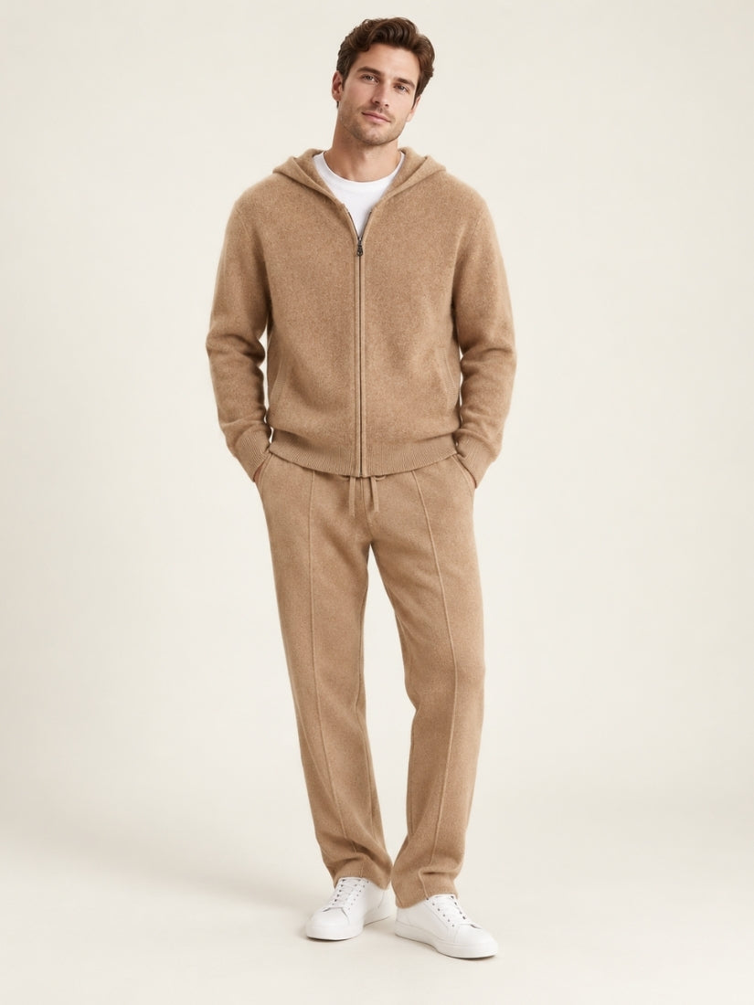 Jovian — Beige Hooded Zip-Up Cashmere Set | The Cashmere Studio