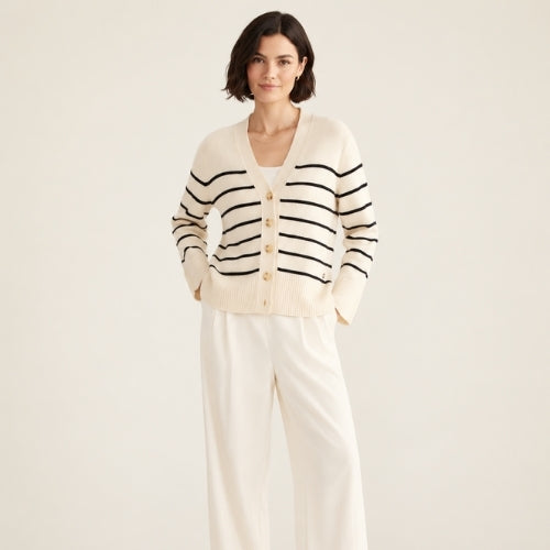 Kalestra — Striped Cashmere Cardigan | The Cashmere Studio
