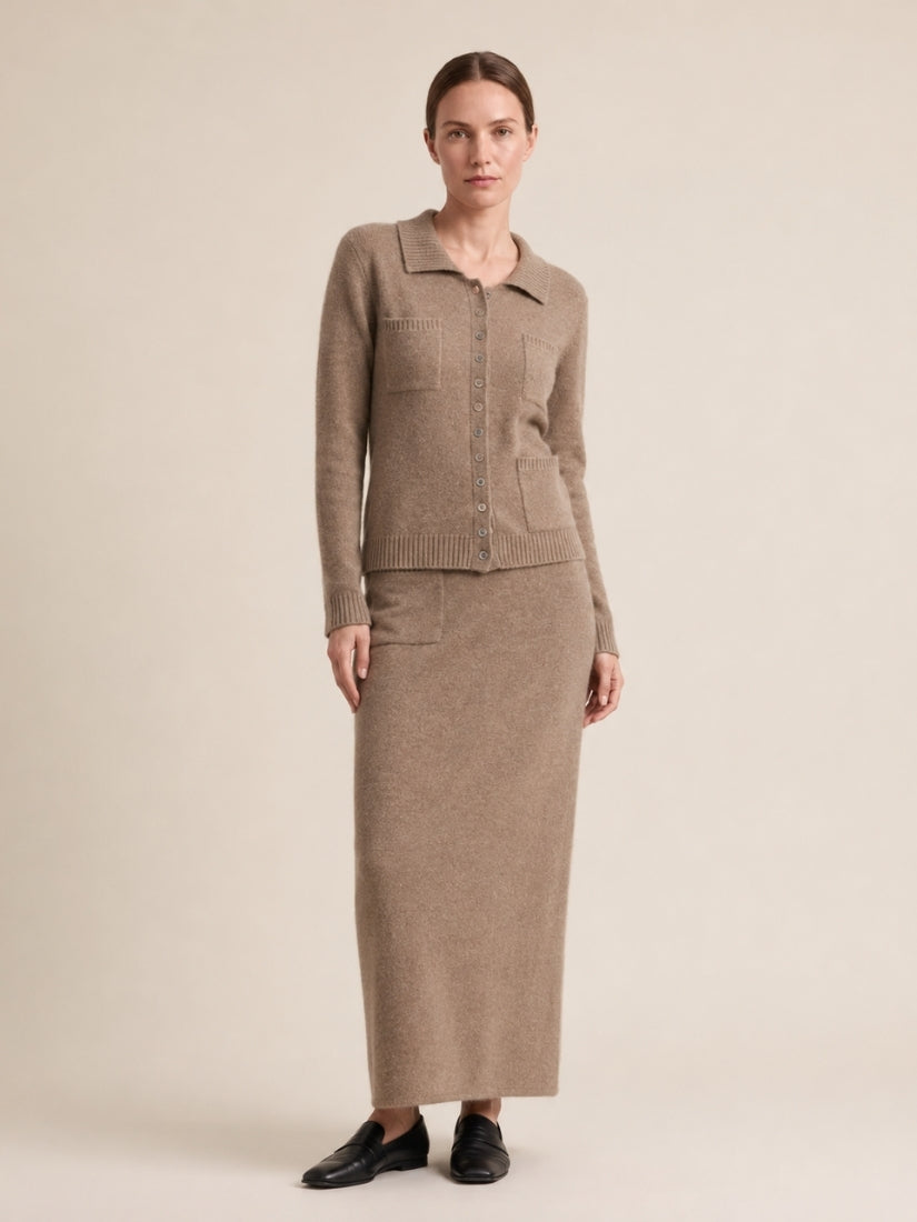 Keiralen — Taupe Cashmere Cardigan & Skirt Set | The Cashmere Studio