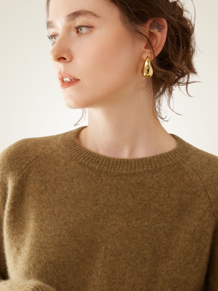 Yeloria - Khaki Raglan Sleeves Cashmere Sweater | The Cashmere Studio