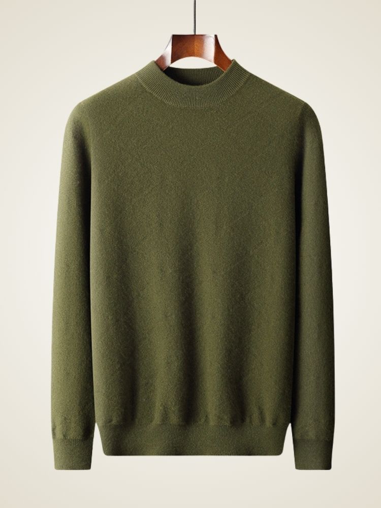Jude - Khaki Cashmere Mock-Neck Sweater | The Cashmere Studio