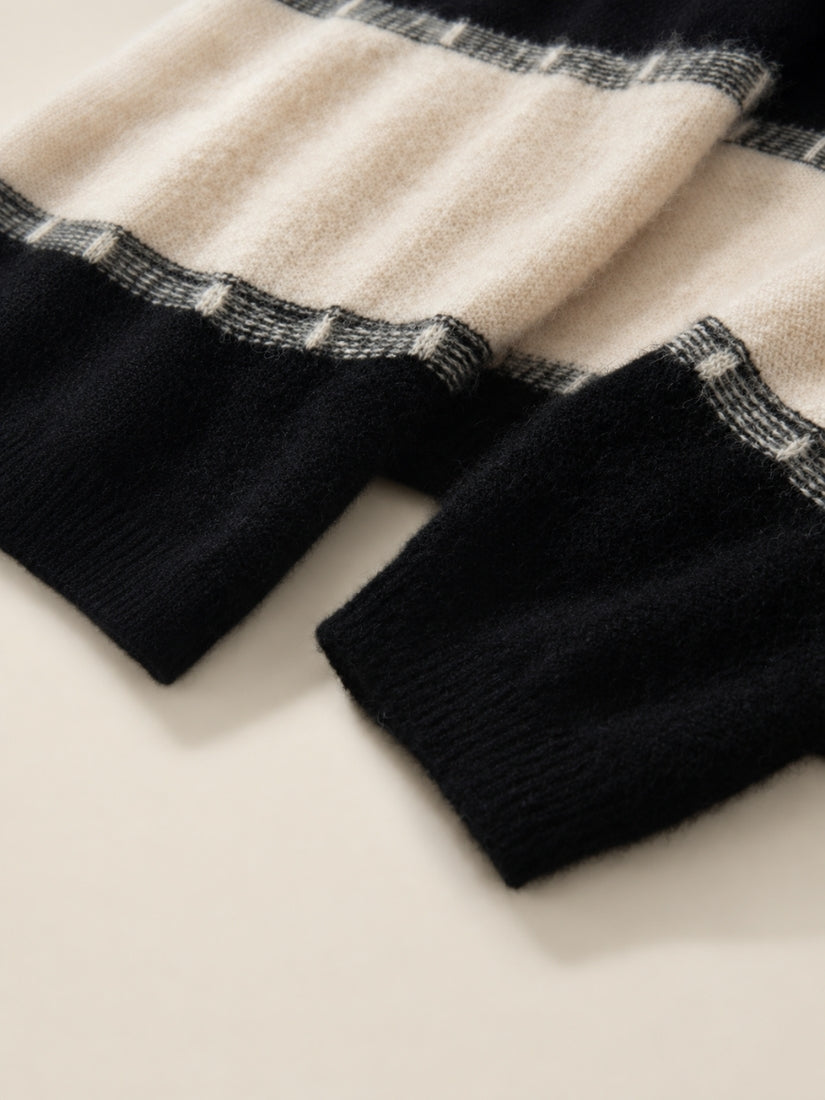 Kylindra - Striped V-Neck Cashmere Sweater | The Cashmere Studio