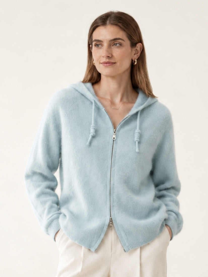 Lareth — Light Blue Zip-Up Cashmere Hoodie Cardigan | The Cashmere Studio