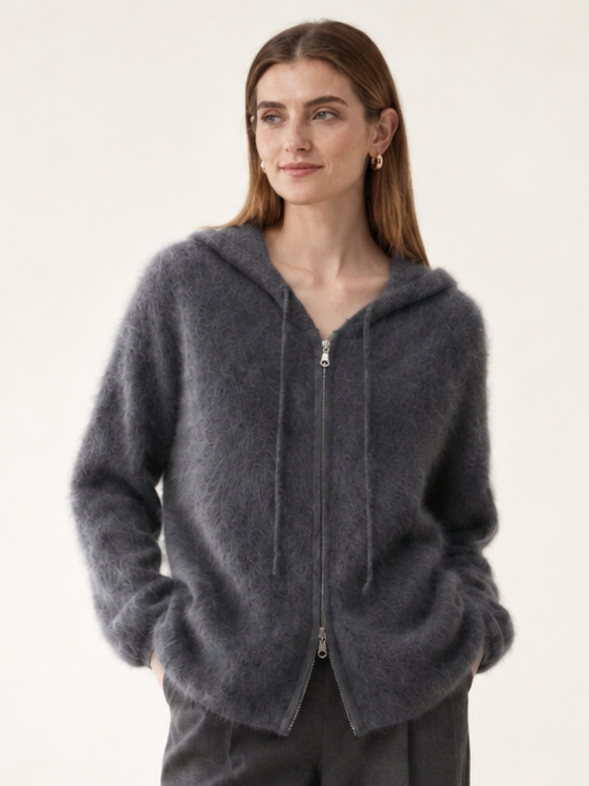 Lareth — Dark Gray Zip-Up Cashmere Hoodie Cardigan | The Cashmere Studio