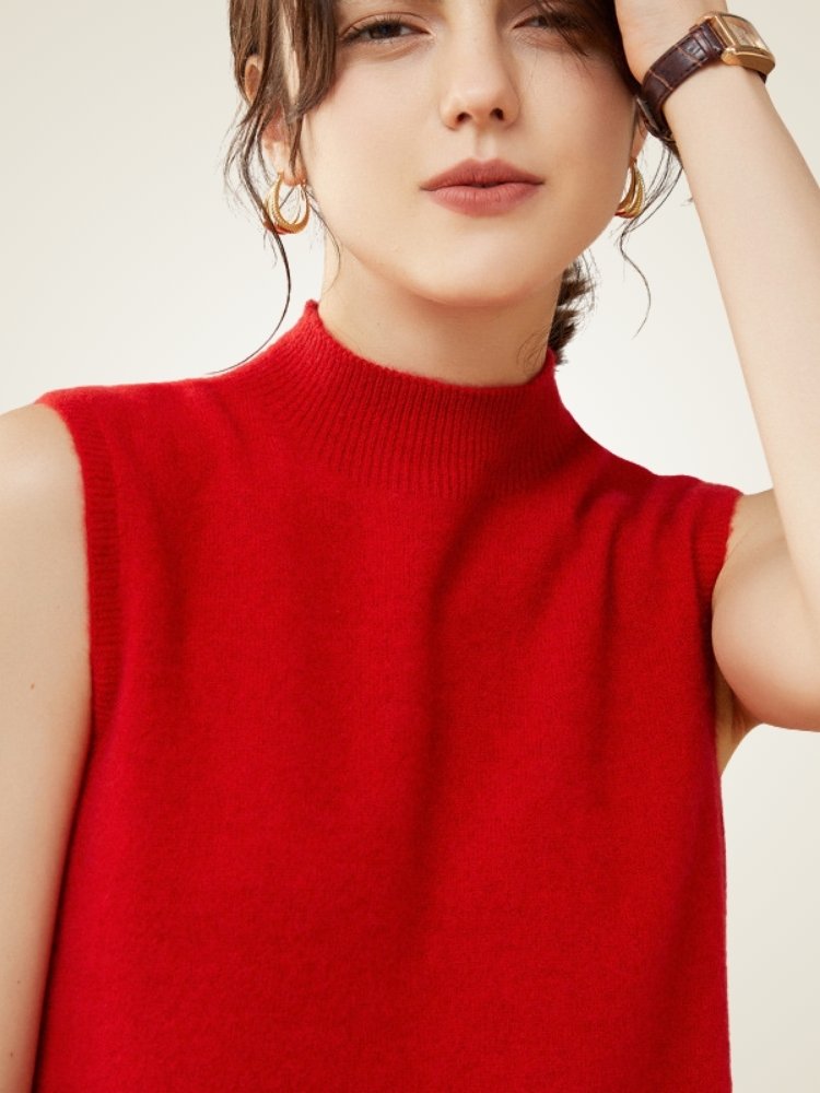 Launira - Mock Neck Cashmere Vest | The Cashmere Studio