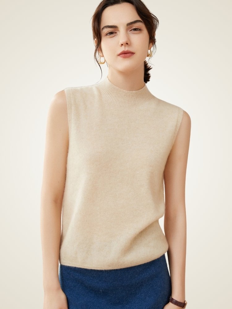 Launira - Mock Neck Cashmere Vest | The Cashmere Studio
