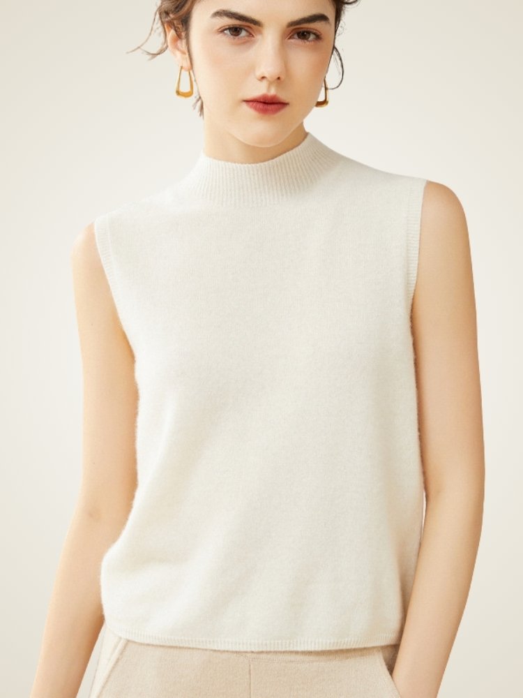Launira - Mock Neck Cashmere Vest | The Cashmere Studio
