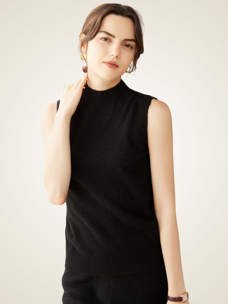 Launira - Mock Neck Cashmere Vest | The Cashmere Studio