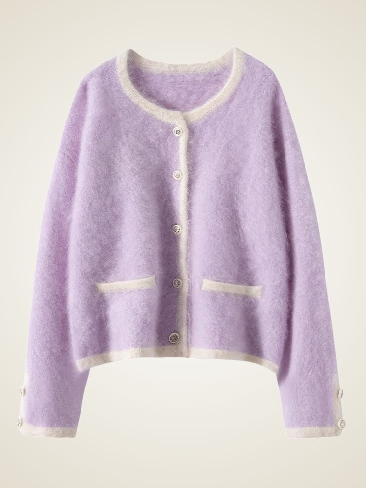 Prisca - Lavender Brushed Cashmere Cardigan | The Cashmere Studio