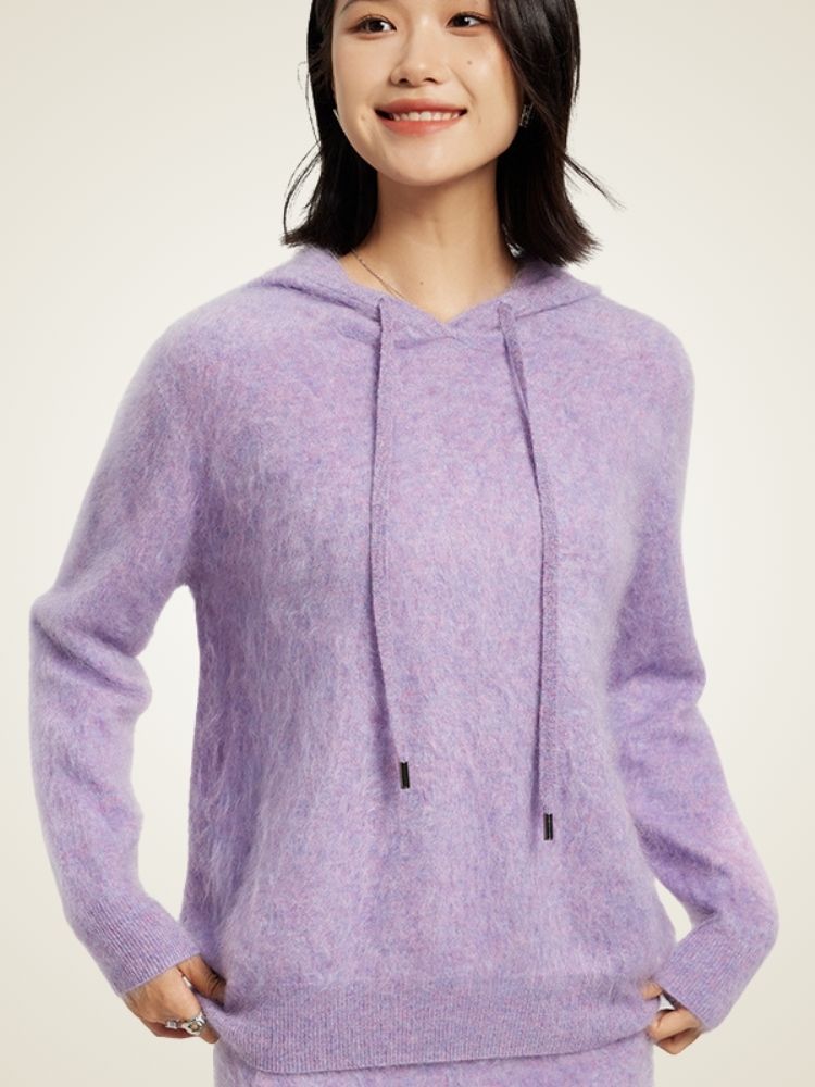 Senia - Lavender Brushed Cashmere Hoodie | The Cashmere Studio