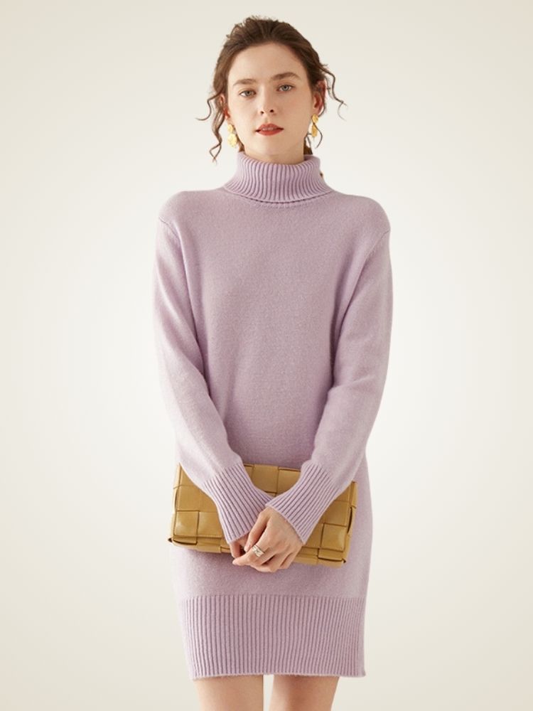 Mayowa - Lavender Turtleneck Cashmere Dress | The Cashmere Studio
