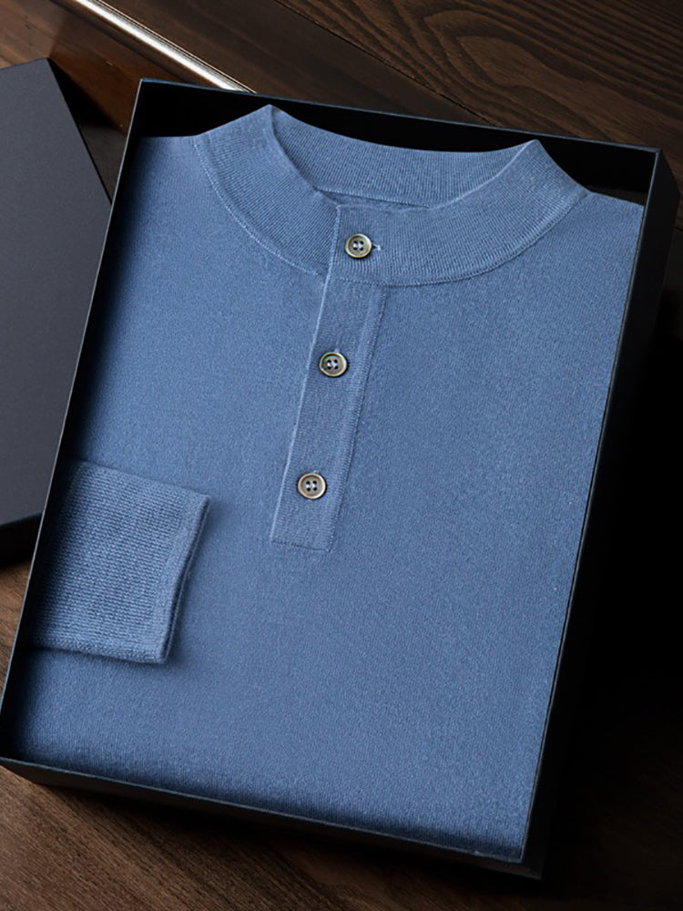 Edison - Light Blue Cashmere Henley Sweater | The Cashmere Studio