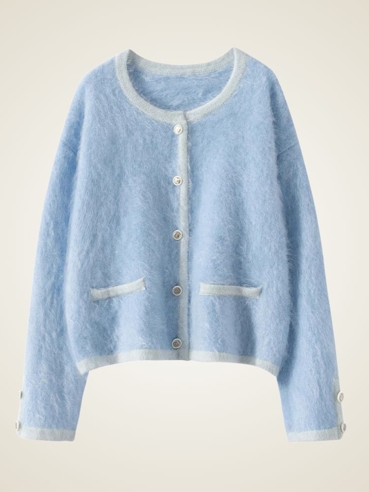 Prisca - Light Blue Brushed Cashmere Cardigan | The Cashmere Studio