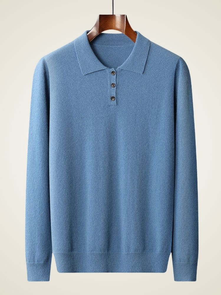 Finn - Light Blue Polo Cashmere Sweater | The Cashmere Studio