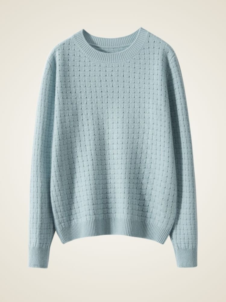 Dianis - Light Blue Waffle-Textured Cashmere Sweater | The Cashmere Studio