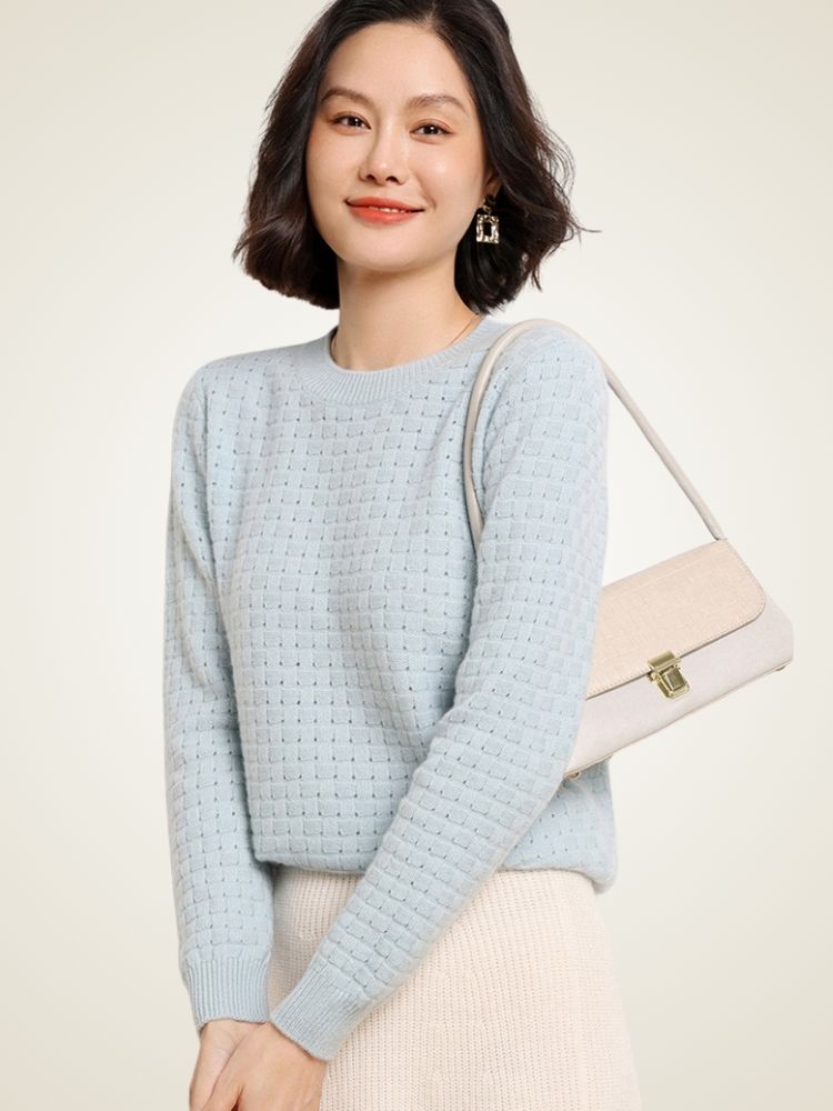 Dianis - Light Blue Waffle-Textured Cashmere Sweater | The Cashmere Studio