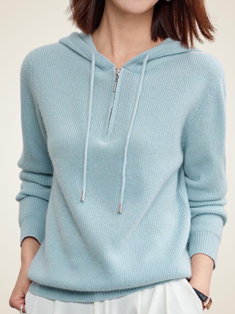Adelise - Light Blue Zip-Up Cashmere Hoodie | The Cashmere Studio