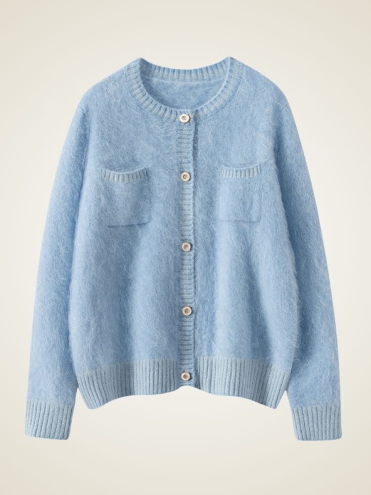 Flor - Light Blue Brushed Cashmere Cardigan | The Cashmere Studio