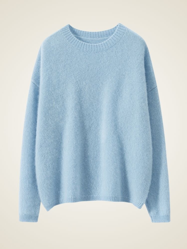 Zeliana - Light Blue Classic Cashmere Crewneck Sweater | The Cashmere Studio